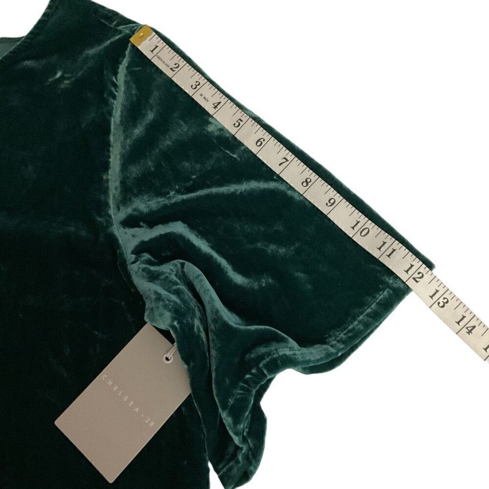 Chelsea28 Blouse Round Neck Short Flare Sleeves Velvet Green Women Size Large - Picture 7 of 10
